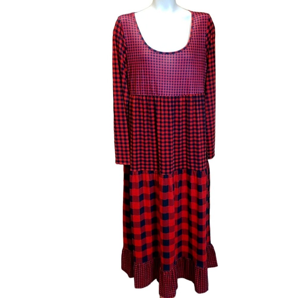 Suzanne Betro Buffalo Check Empire-Waist Dress size L NWT
